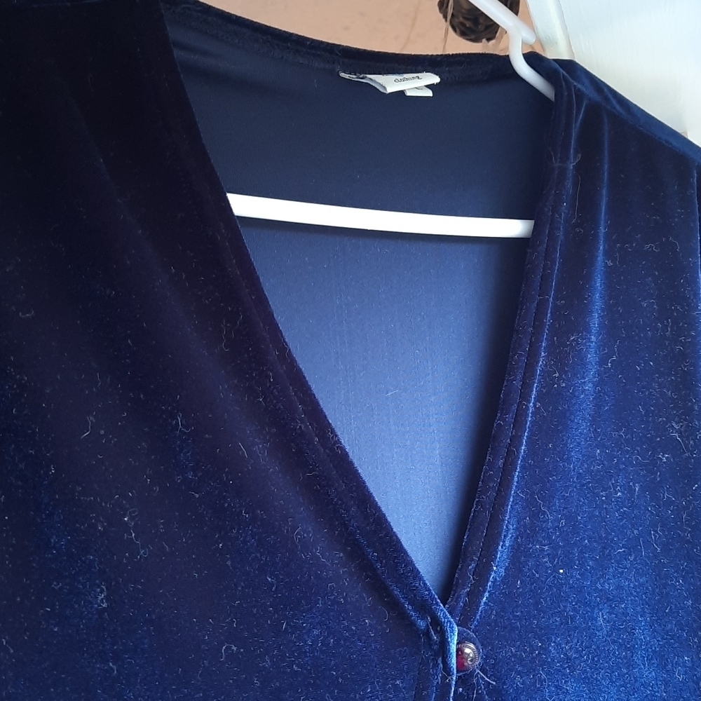 Navy or dark royal blue velour y2k Cardigan 1 button super soft size large